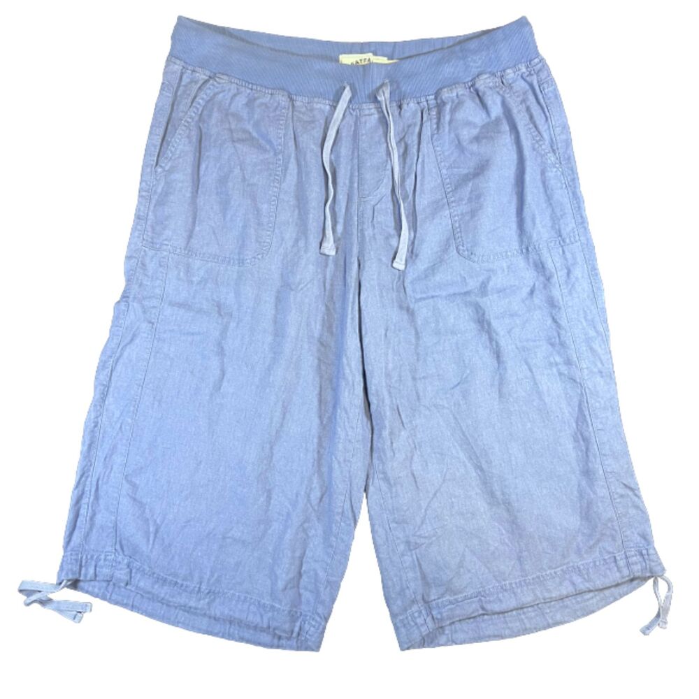 Womens Fat Face UK Linen Crop Pullon Pants Blu Chambray Size 18